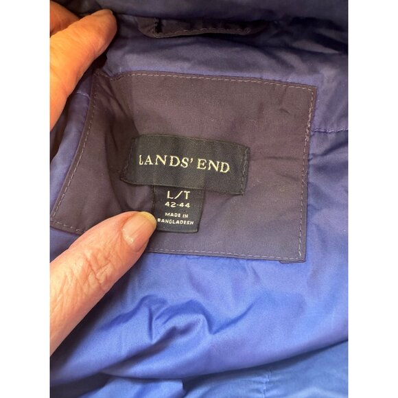 Lands End Mens Navy Water-Resistant Medium Weight Hooded Jacket L/T 42-44 Lined - Picture 7 of 13
